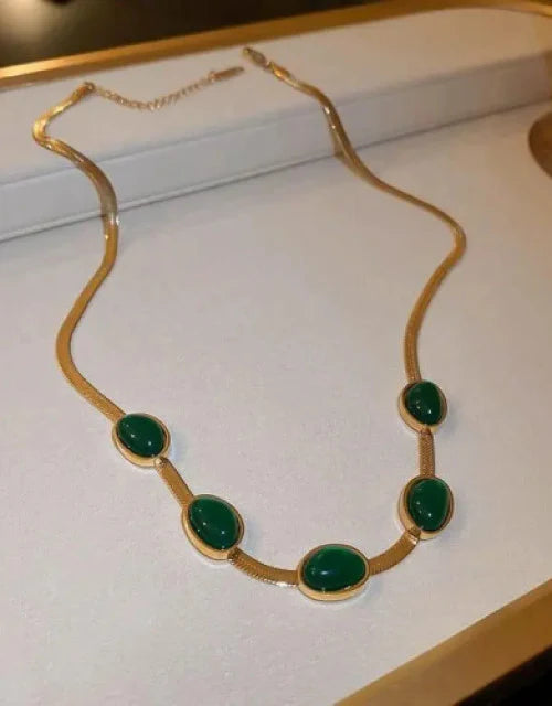 Oval Green💚 Crystal Pendant Necklace Set With Bracelet-😍FLAT 50% OFF😍